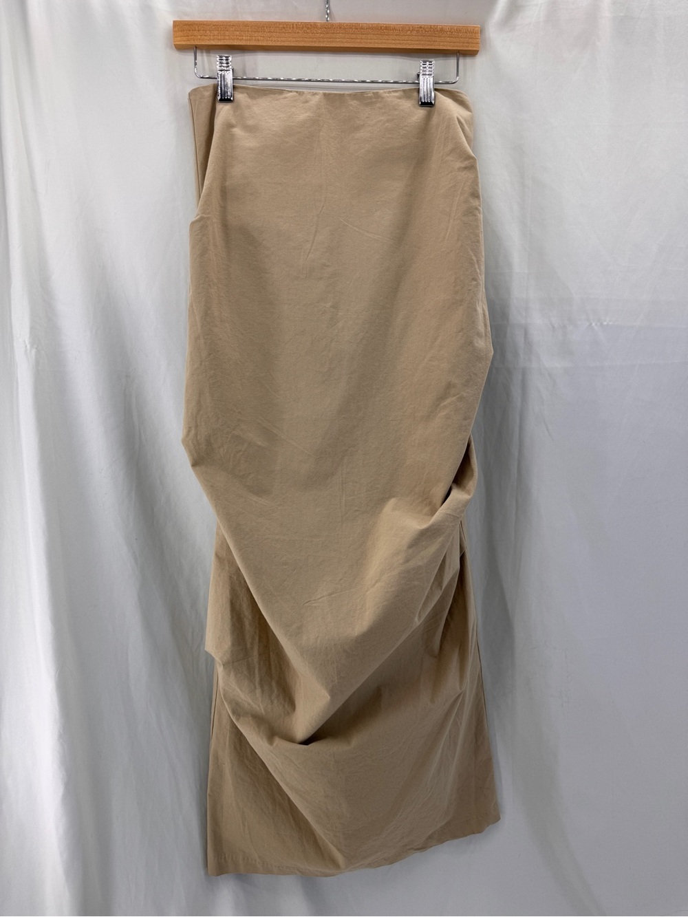 OAK + FORT Gathered Detail Column Maxi Skirt Khaki Size 2 NWT Minimalist Neutral
